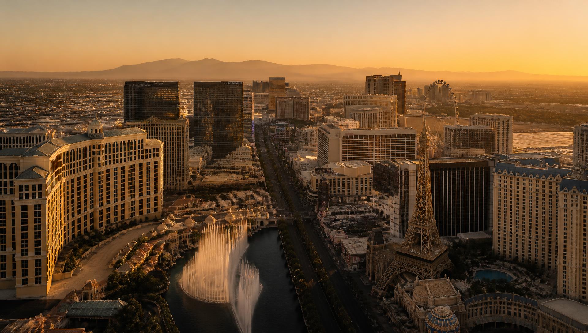The Las Vegas Strip at sunset seen from above